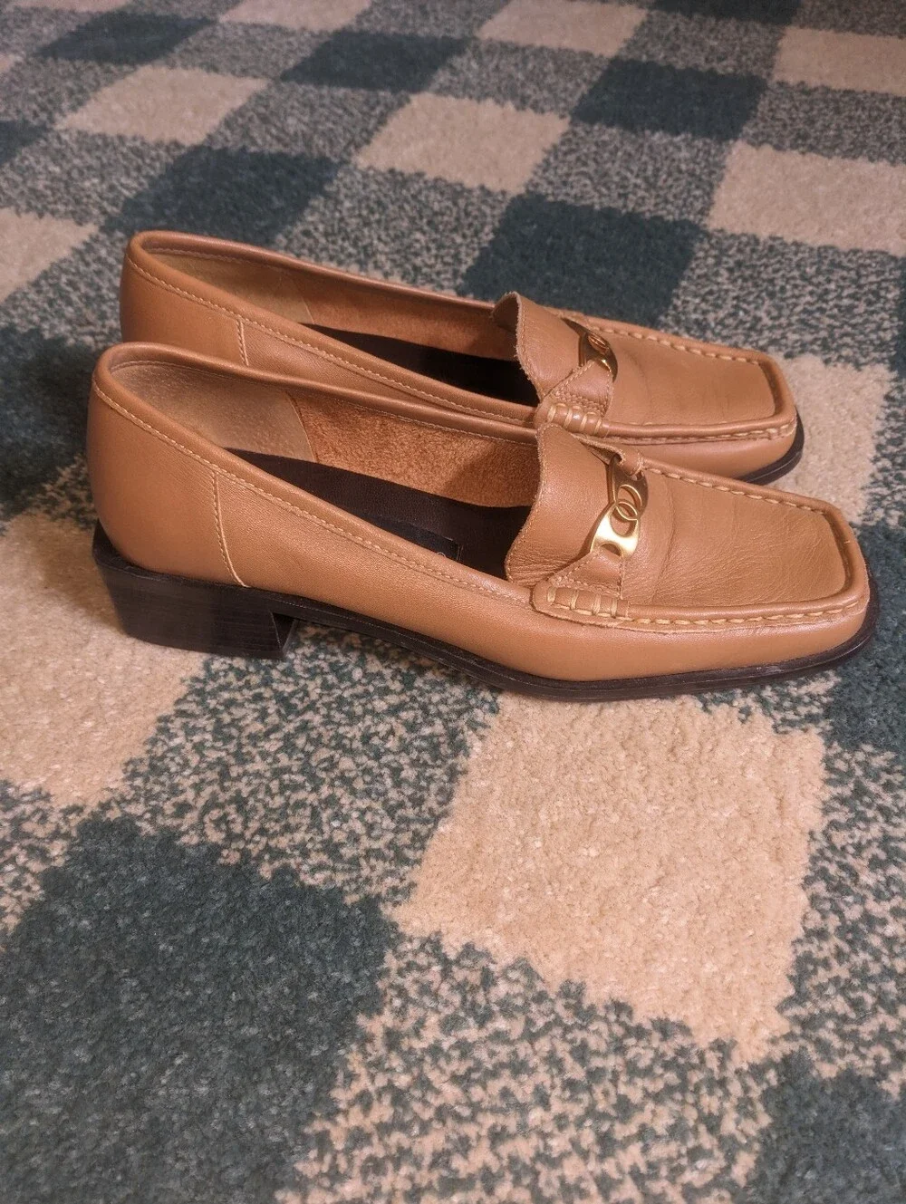 Vintage Etienne Aigner All Leather Tan Camel Square Toe Low Heel Loafers Sz 5.5